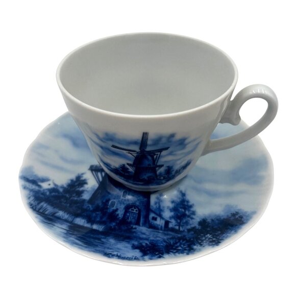 Vintage 1984 Ter Steege Delft Blue Windmill Cup & Saucer Set - Picture 1 of 5